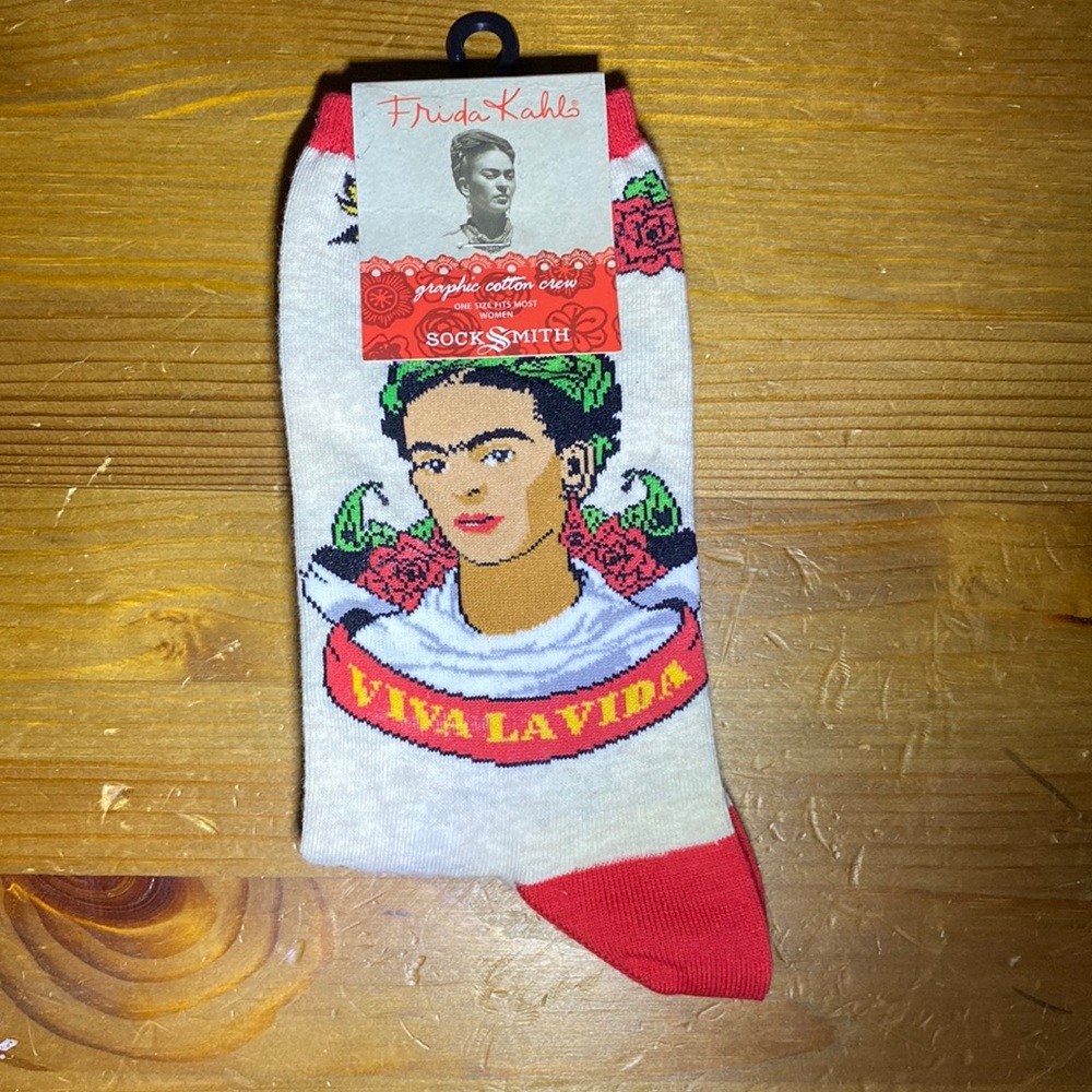Womens Frida Kahlo socks by Sock Smith size 9-11, shoe size 5-10.5